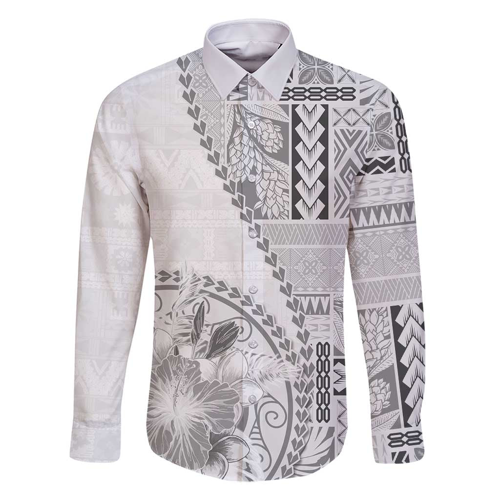 Samoa Siapo Elegant Family Matching Off Shoulder Short Dress and Hawaiian Shirt Hibiscus White Motifs - Polynesian Pride