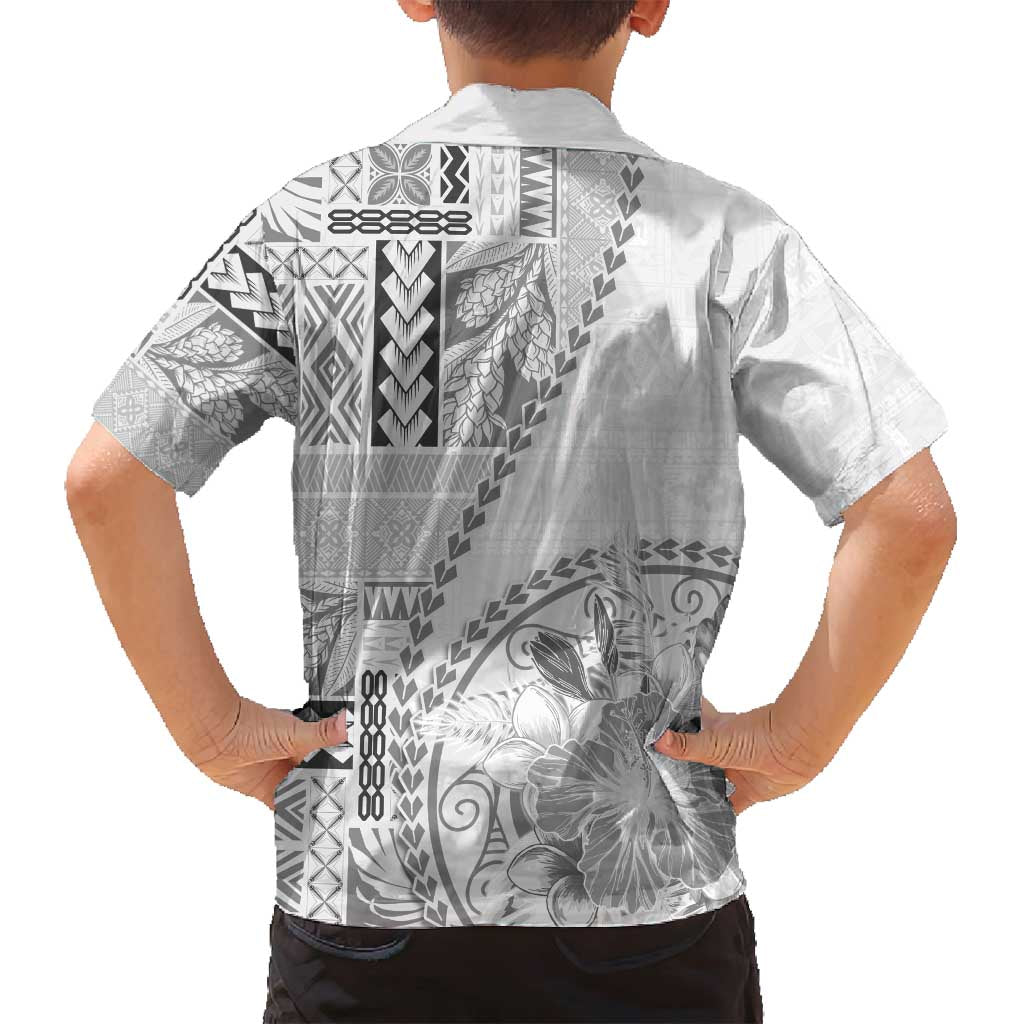 Samoa Siapo Elegant Family Matching Puletasi and Hawaiian Shirt Hibiscus White Motifs - Polynesian Pride