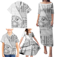 Samoa Siapo Elegant Family Matching Puletasi and Hawaiian Shirt Hibiscus White Motifs - Polynesian Pride