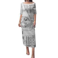 Samoa Siapo Elegant Family Matching Puletasi and Hawaiian Shirt Hibiscus White Motifs - Polynesian Pride