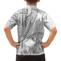 Samoa Siapo Elegant Family Matching Short Sleeve Bodycon Dress and Hawaiian Shirt Hibiscus White Motifs - Polynesian Pride