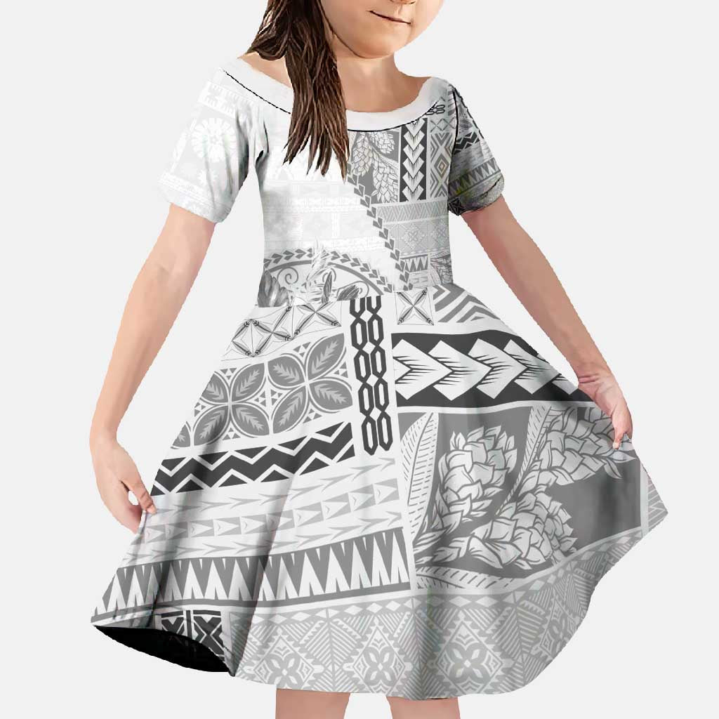 Samoa Siapo Elegant Family Matching Summer Maxi Dress and Hawaiian Shirt Hibiscus White Motifs - Polynesian Pride