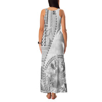 Samoa Siapo Elegant Family Matching Tank Maxi Dress and Hawaiian Shirt Hibiscus White Motifs - Polynesian Pride