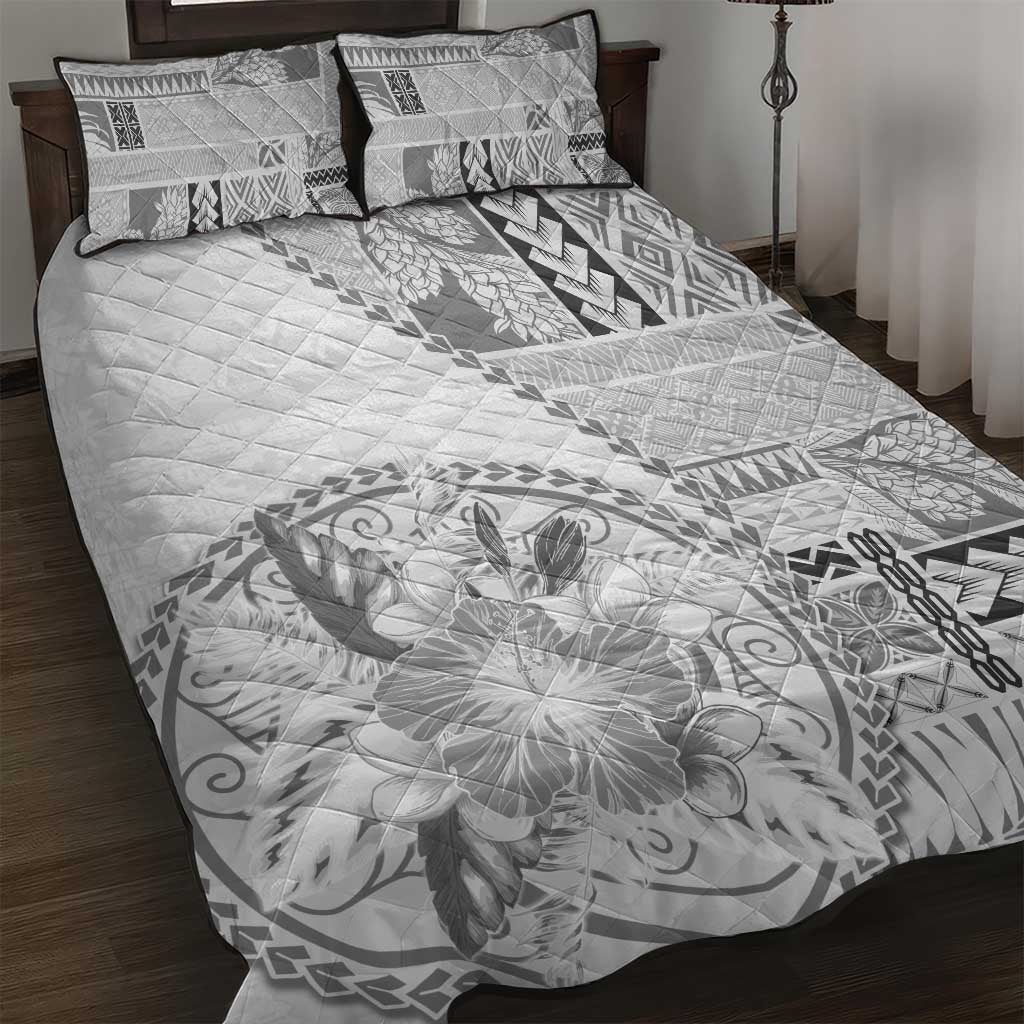 Samoa Siapo Elegant Quilt Bed Set Hibiscus White Motifs - Polynesian Pride