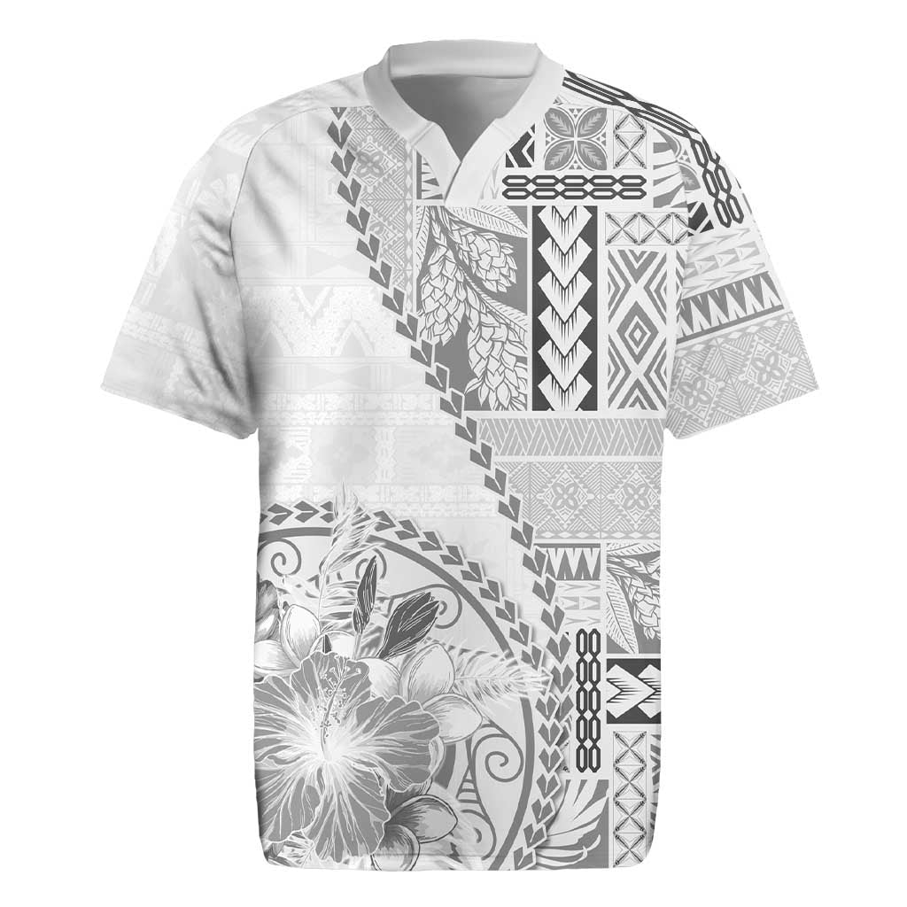 Samoa Siapo Elegant Rugby Jersey Hibiscus White Motifs - Polynesian Pride