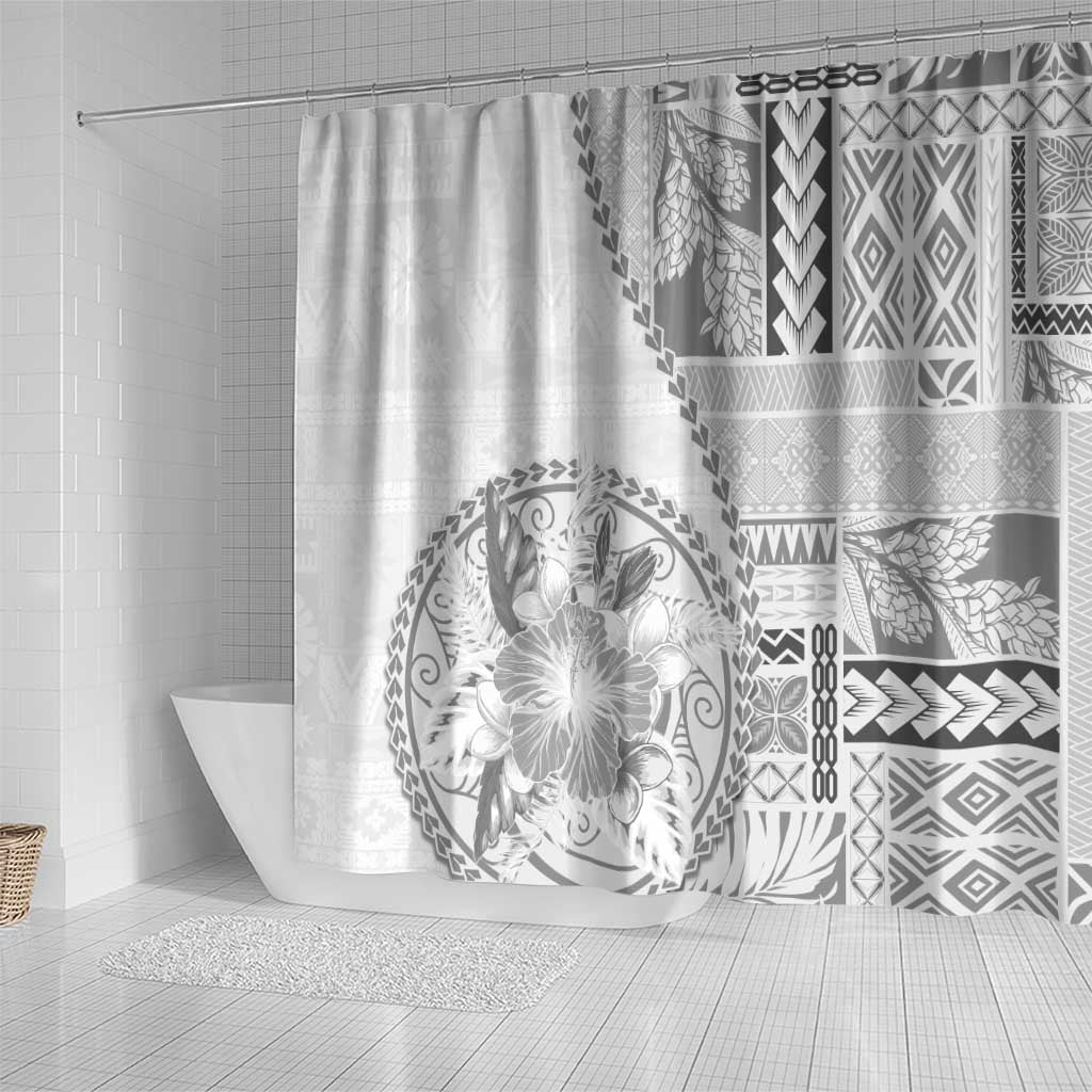 Samoa Siapo Elegant Shower Curtain Hibiscus White Motifs - Polynesian Pride