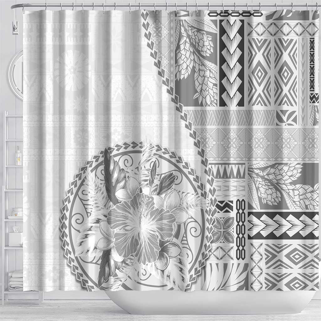 Samoa Siapo Elegant Shower Curtain Hibiscus White Motifs - Polynesian Pride