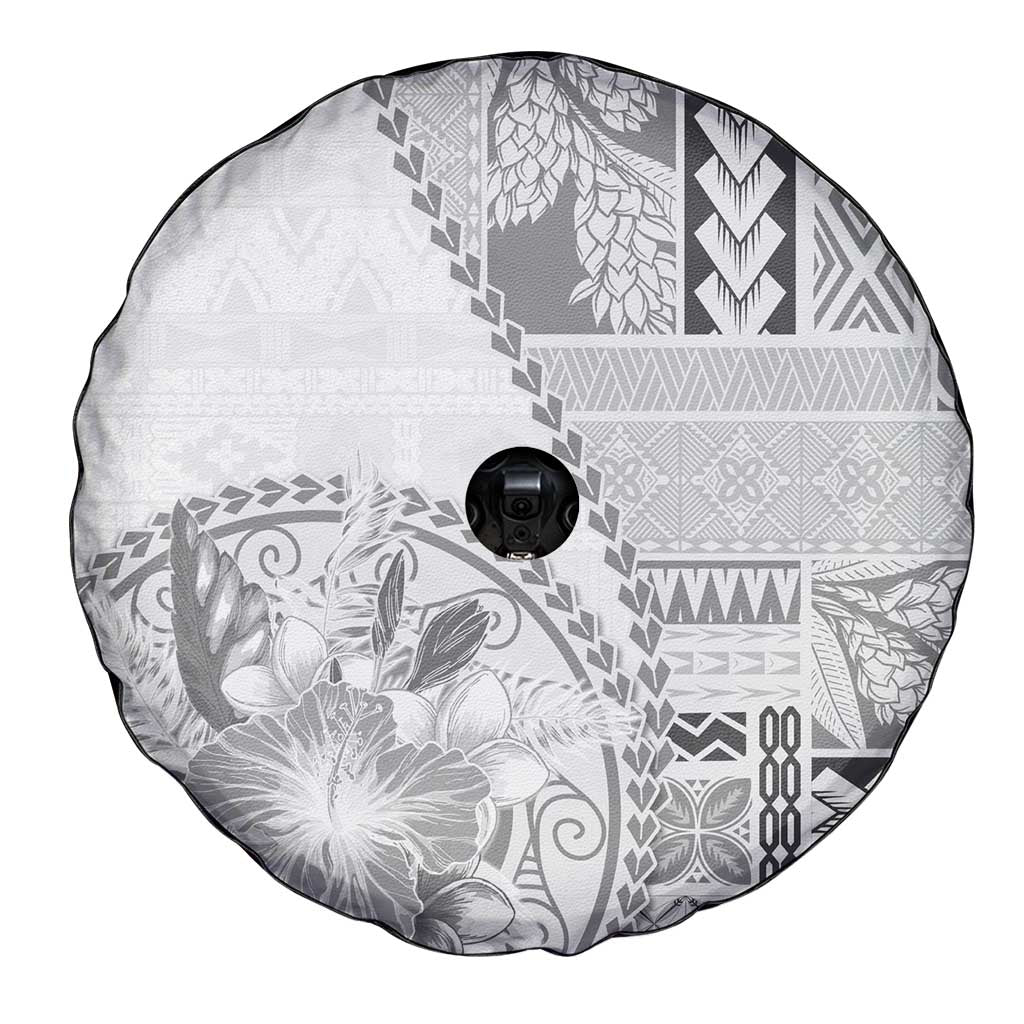 Samoa Siapo Elegant Spare Tire Cover Hibiscus White Motifs - Polynesian Pride