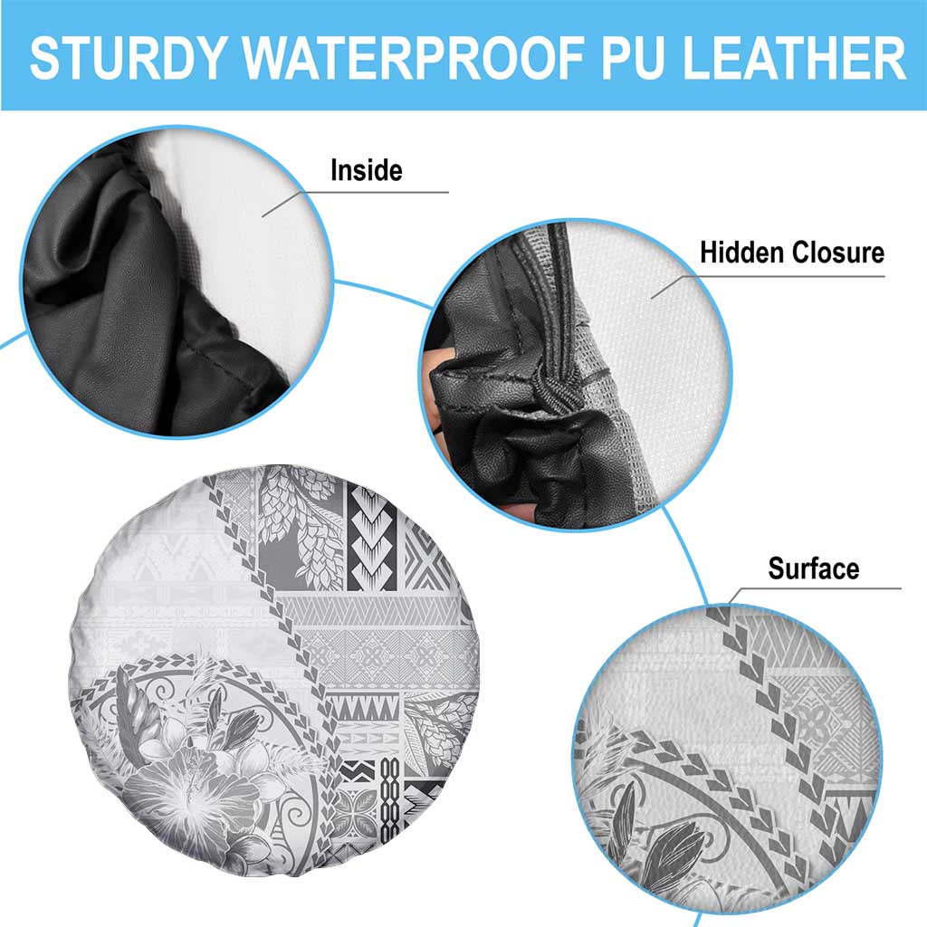 Samoa Siapo Elegant Spare Tire Cover Hibiscus White Motifs - Polynesian Pride