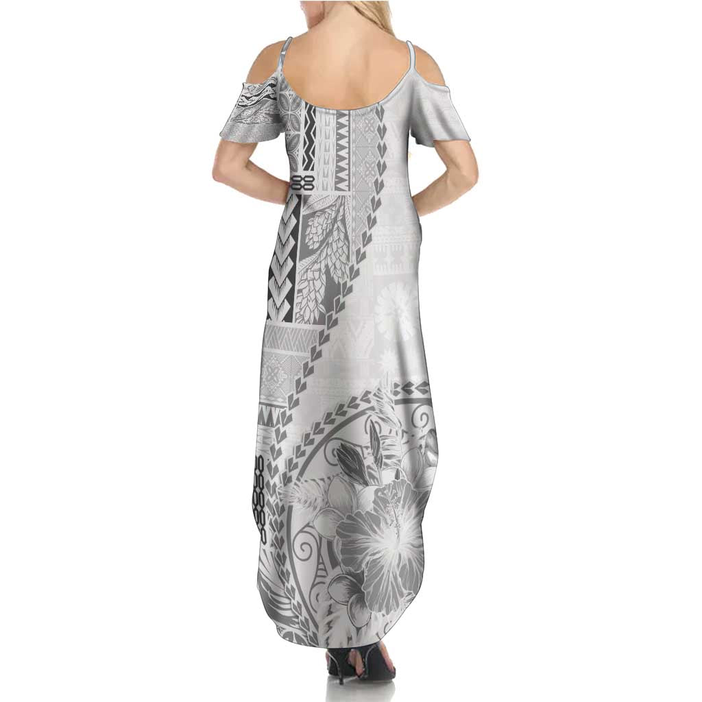 Samoa Siapo Elegant Summer Maxi Dress Hibiscus White Motifs - Polynesian Pride