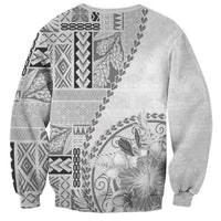 Samoa Siapo Elegant Sweatshirt Hibiscus White Motifs - Polynesian Pride