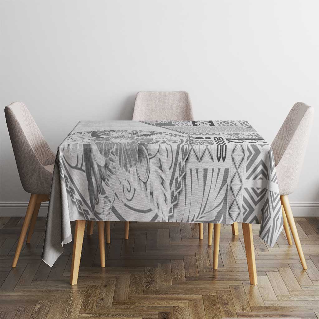 Samoa Siapo Elegant Tablecloth Hibiscus White Motifs - Polynesian Pride