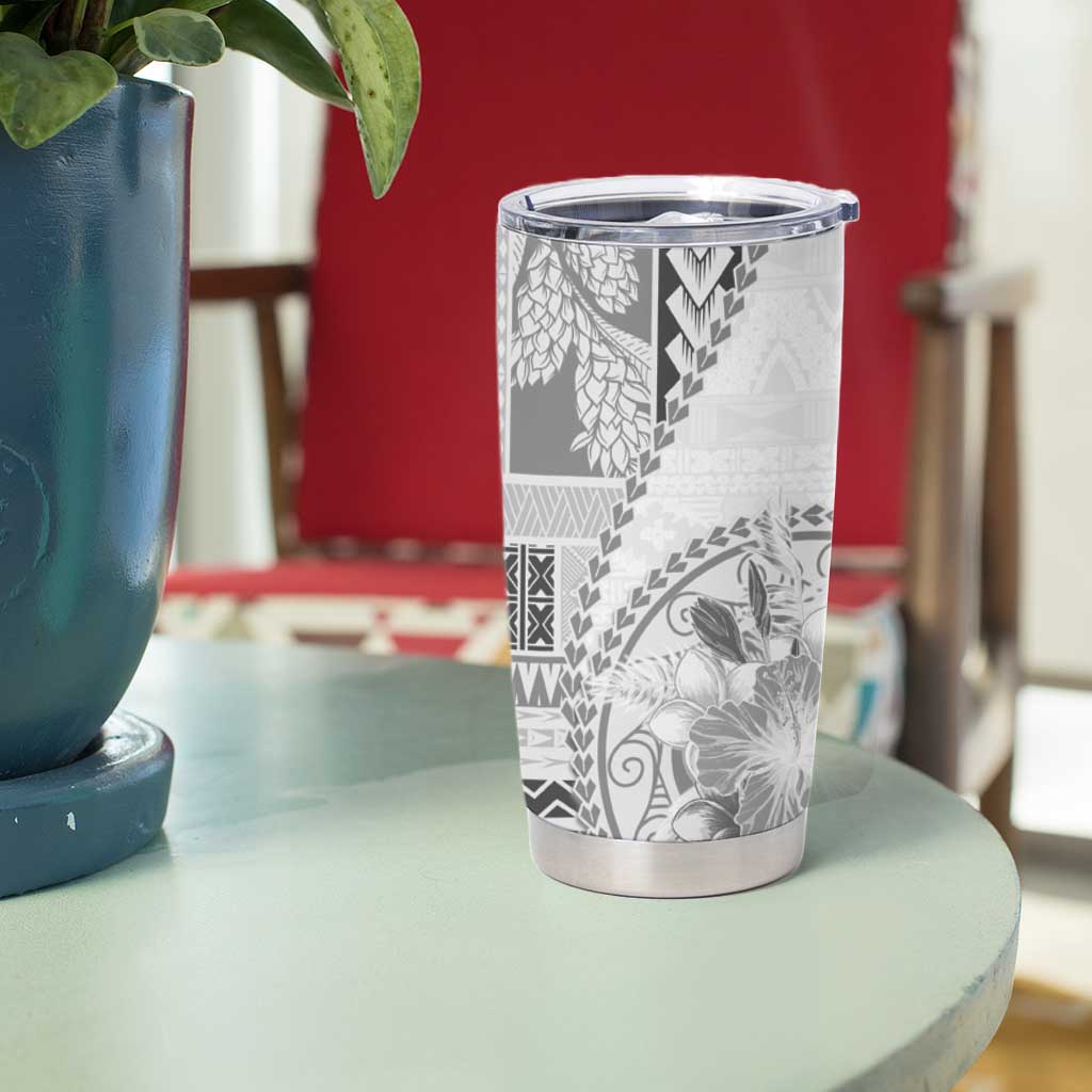 Samoa Siapo Elegant Tumbler Cup Hibiscus White Motifs - Polynesian Pride