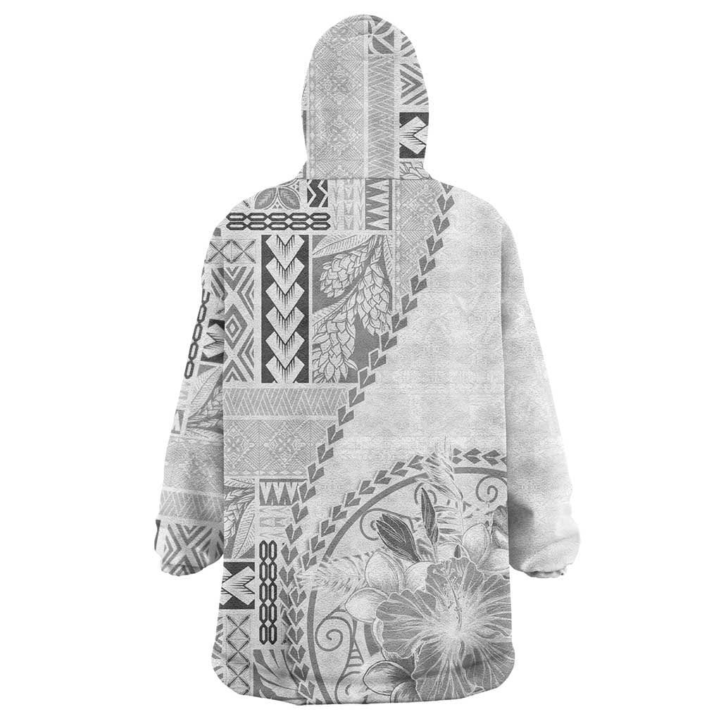 Samoa Siapo Elegant Wearable Blanket Hoodie Hibiscus White Motifs - Polynesian Pride