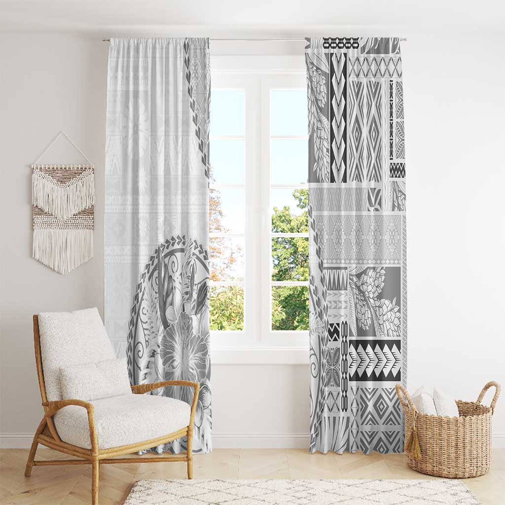 Samoa Siapo Elegant Window Curtain Hibiscus White Motifs LT05 - Polynesian Pride