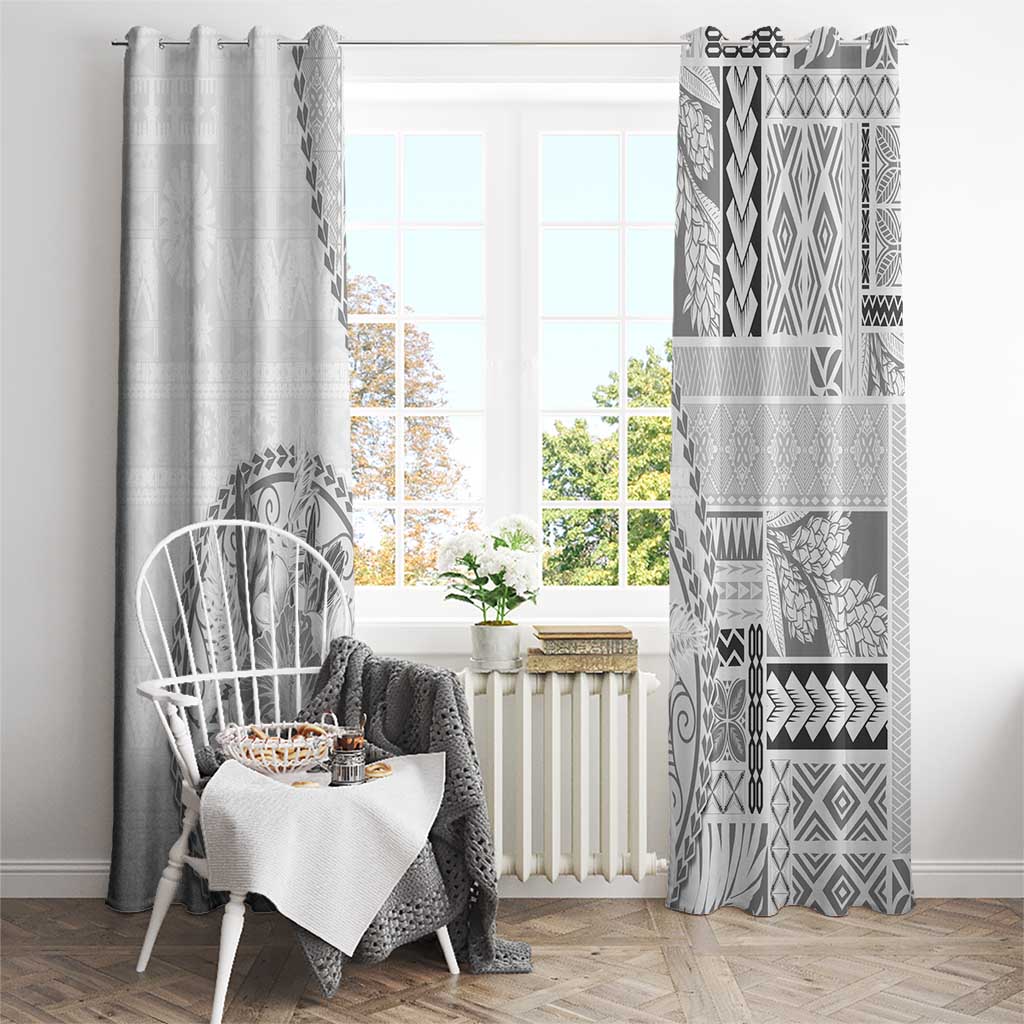 Samoa Siapo Elegant Window Curtain Hibiscus White Motifs LT05 - Polynesian Pride