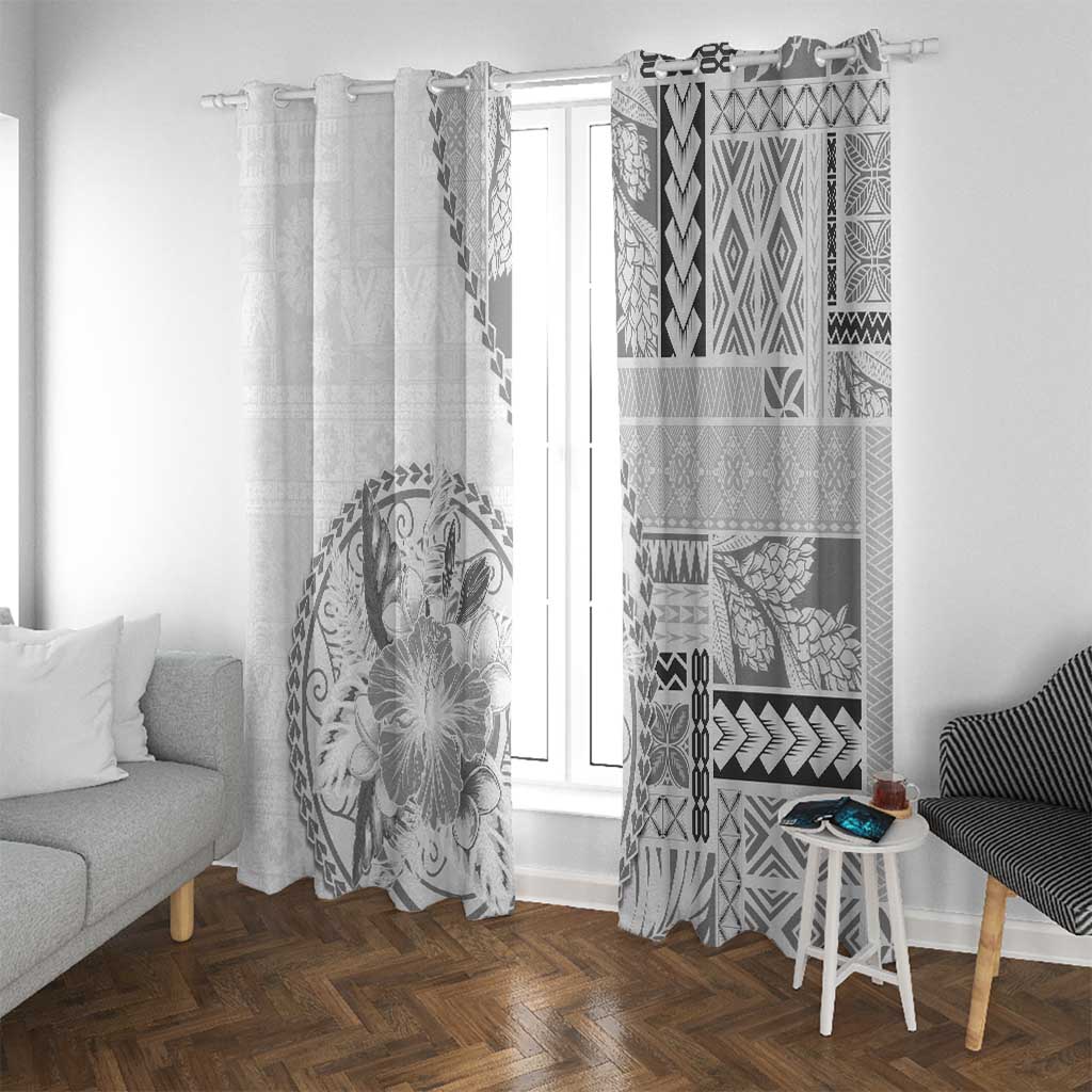 Samoa Siapo Elegant Window Curtain Hibiscus White Motifs LT05 With Grommets White - Polynesian Pride