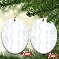 Samoa Lotu Tamaiti Ceramic Ornament Teuila With Tribal Motifs LT05 Oval White - Polynesian Pride