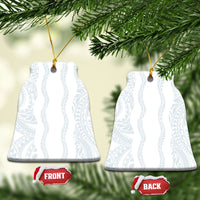 Samoa Lotu Tamaiti Ceramic Ornament Teuila With Tribal Motifs LT05 Bell Flake White - Polynesian Pride