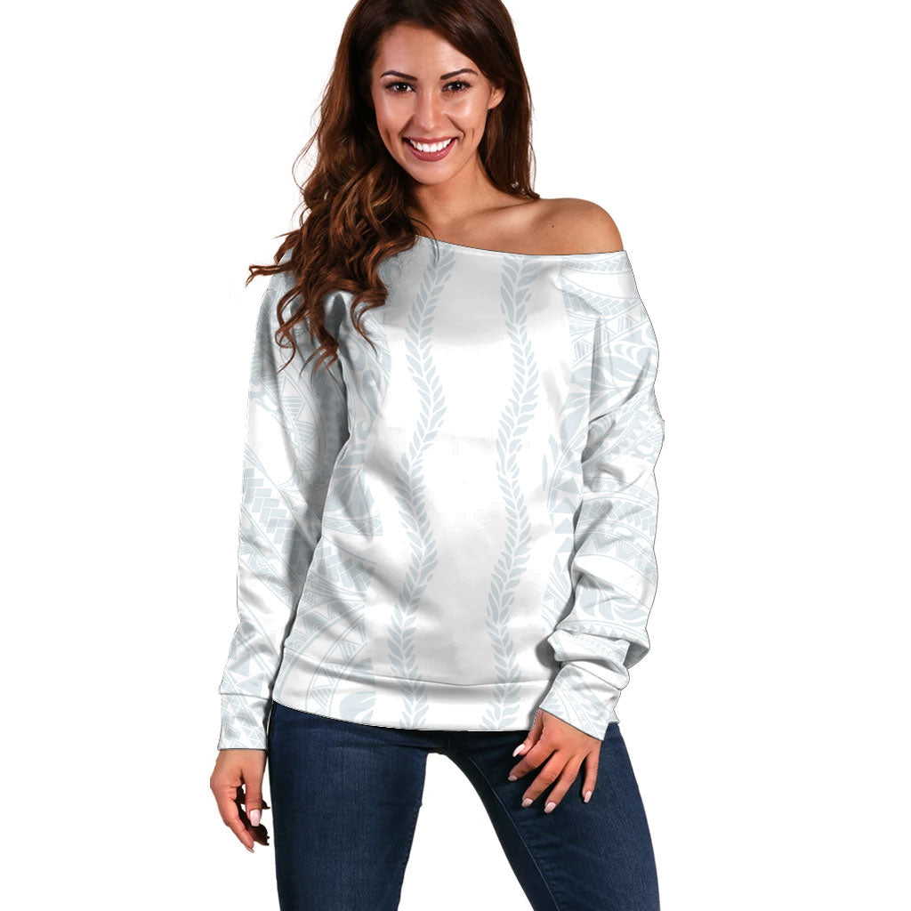Samoa Lotu Tamaiti Off Shoulder Sweater Teuila With Tribal Motifs LT05 Women White - Polynesian Pride