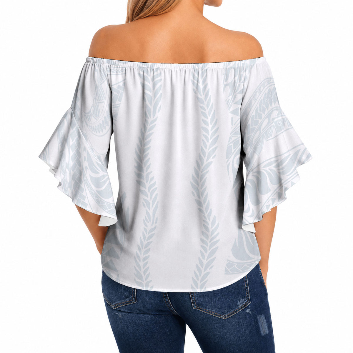 Samoa Lotu Tamaiti Off Shoulder Wrap Waist Top Teuila With Tribal Motifs LT05 - Polynesian Pride