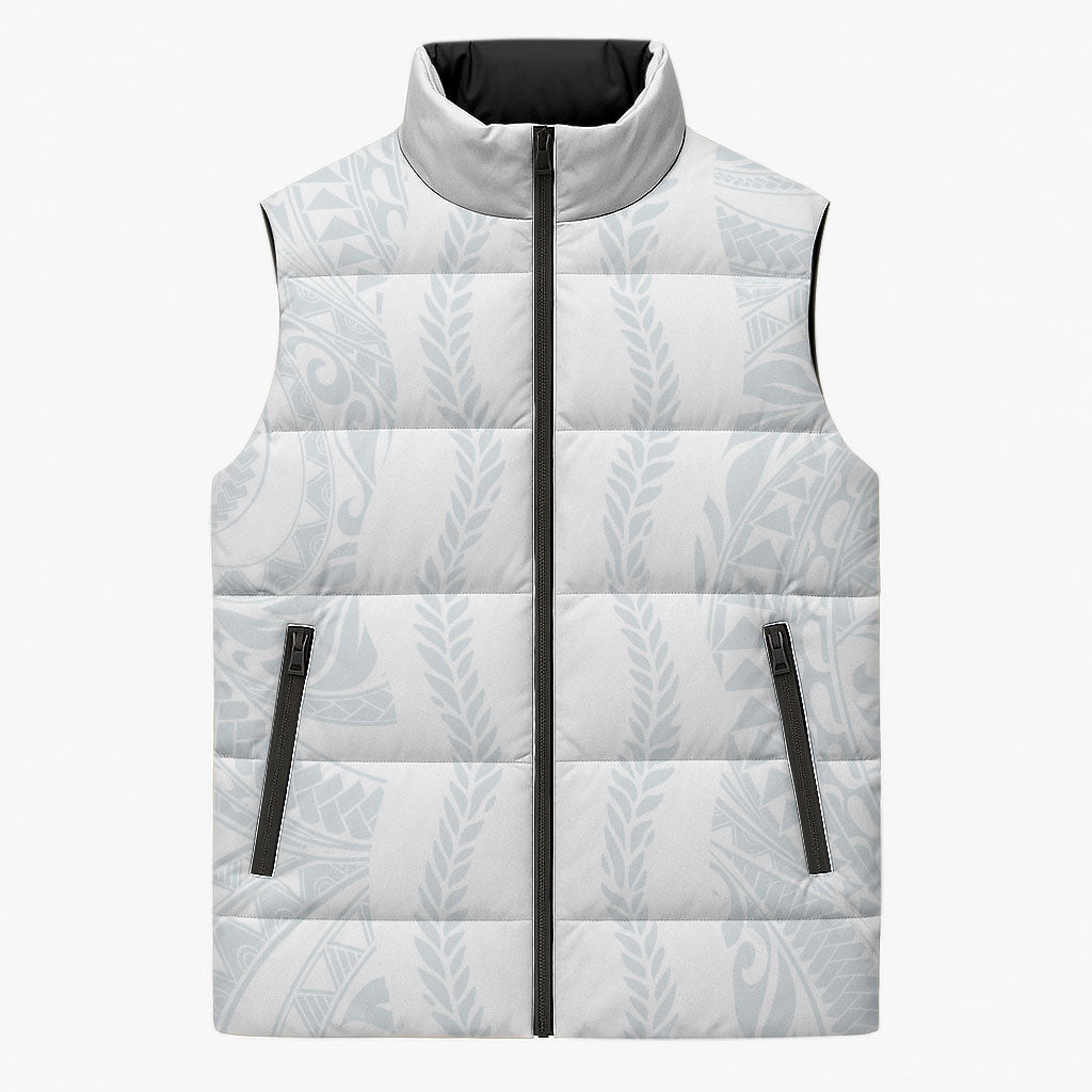 Samoa Lotu Tamaiti Sleeveless Puffer Jacket Teuila With Tribal Motifs LT05 Unisex White - Polynesian Pride