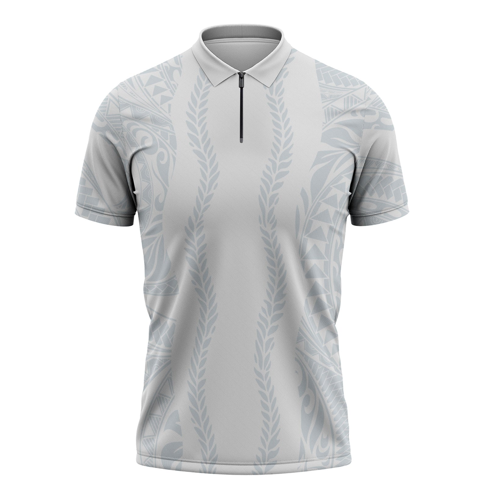 Samoa Lotu Tamaiti Zipper Polo Shirt Teuila With Tribal Motifs LT05 White - Polynesian Pride