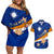 Personalized Marshall Islands Couples Matching Off Shoulder Short Dress and Hawaiian Shirt Manit Day Coat Of Arms With Polynesian Turtle LT05 Blue - Polynesian Pride