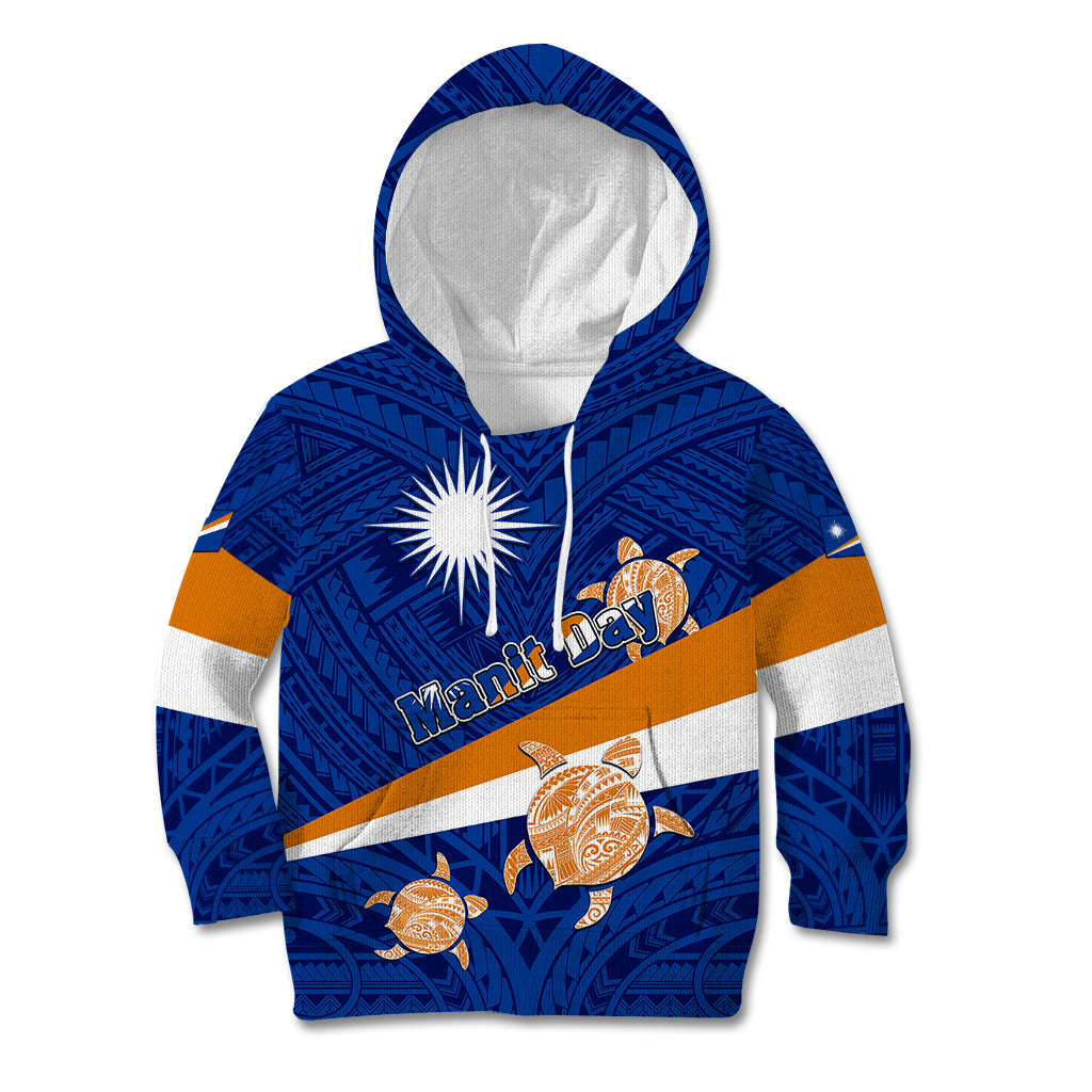 Personalized Marshall Islands Kid Hoodie Manit Day Coat Of Arms With Polynesian Turtle LT05 Hoodie Blue - Polynesian Pride