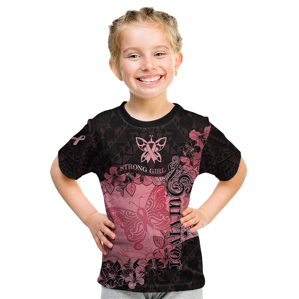 Breast Cancer Kid T Shirt Survivor Polynesian Ribbon Butterfly LT05 Pink - Polynesian Pride