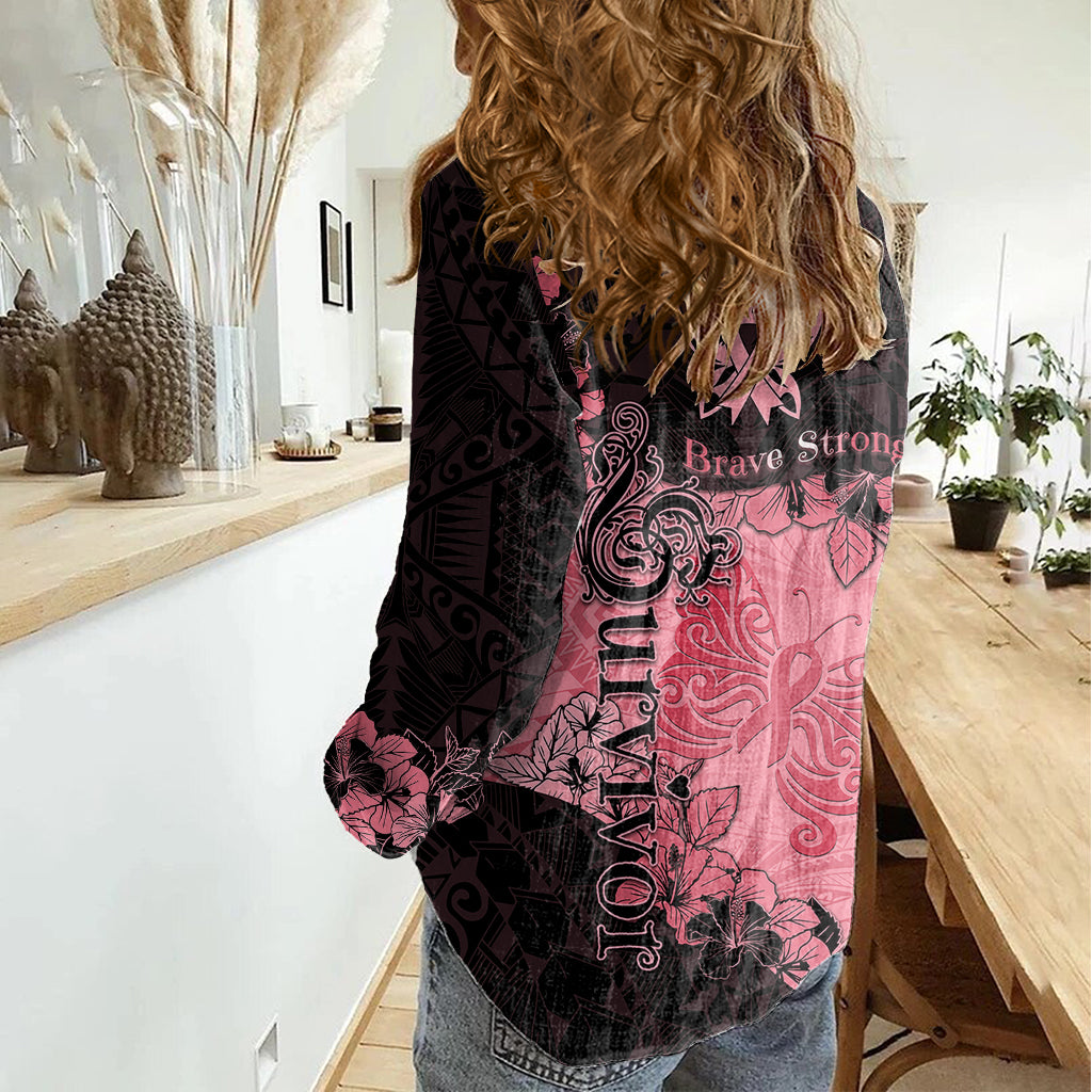 Breast Cancer Women Casual Shirt Survivor Polynesian Ribbon Butterfly LT05 - Polynesian Pride