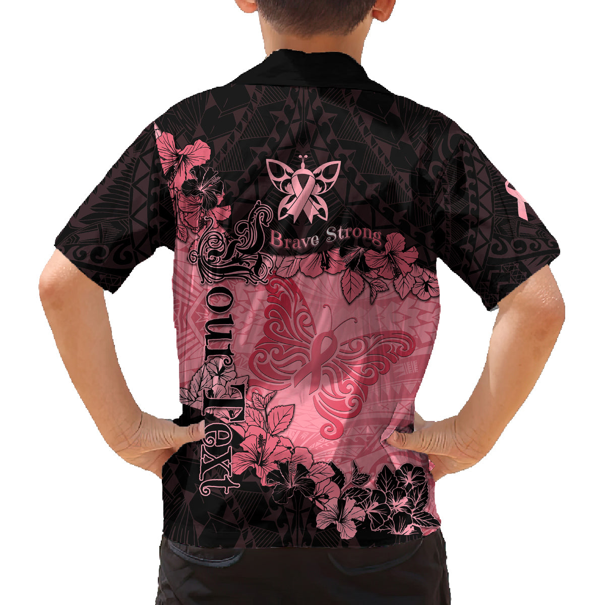 Personalized Breast Cancer Family Matching Puletasi Dress and Hawaiian Shirt Survivor Polynesian Ribbon Butterfly LT05 - Polynesian Pride