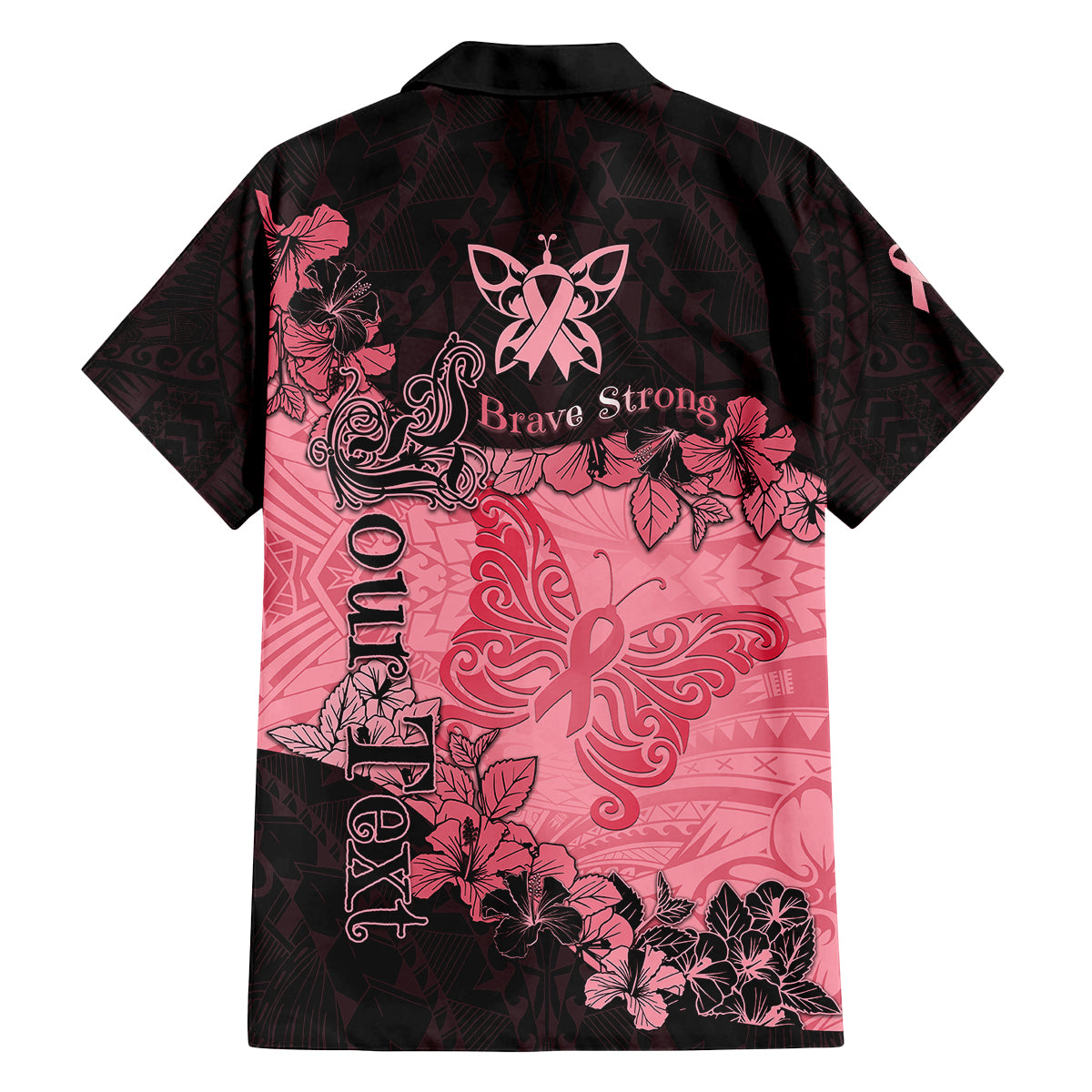 Personalized Breast Cancer Family Matching Short Sleeve Bodycon Dress and Hawaiian Shirt Survivor Polynesian Ribbon Butterfly LT05 - Polynesian Pride