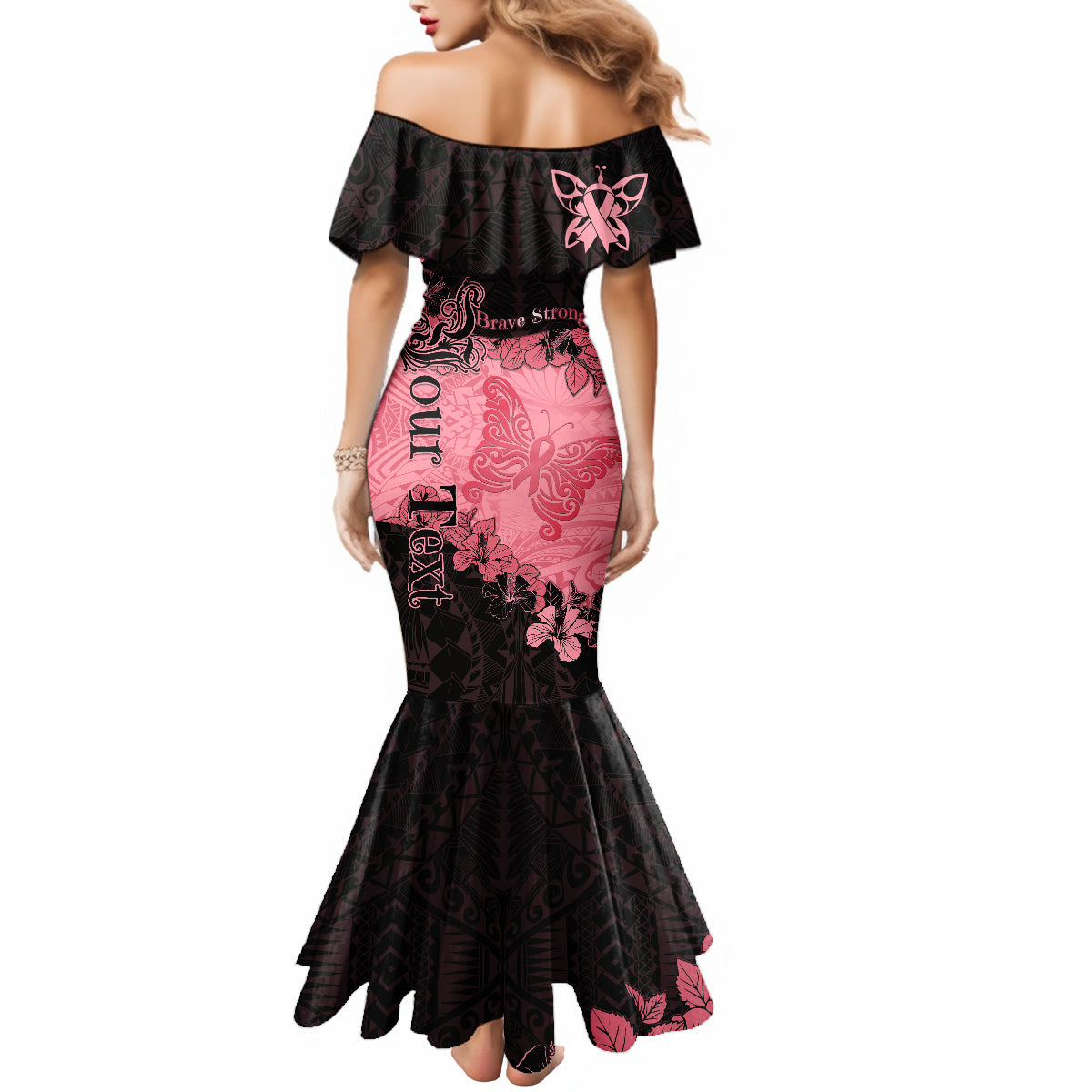 Personalized Breast Cancer Mermaid Dress Survivor Polynesian Ribbon Butterfly LT05 - Polynesian Pride