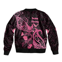 Breast Cancer Awareness Bomber Jacket Ribbon Polynesian Pattern Black Version LT05 - Polynesian Pride