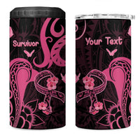 Personalised Breast Cancer Awareness 4 in 1 Can Cooler Tumbler Ribbon Polynesian Pattern Black Version