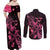 Personalized Breast Cancer Awareness Couples Matching Off Shoulder Maxi Dress and Long Sleeve Button Shirts Ribbon Polynesian Pattern Black Version LT05 - Polynesian Pride