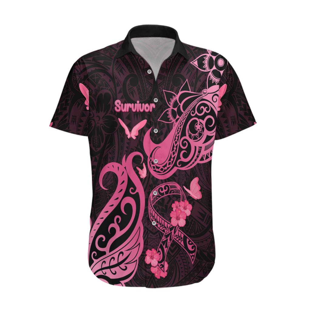 Personalized Breast Cancer Awareness Hawaiian Shirt Ribbon Polynesian Pattern Black Version LT05 Black - Polynesian Pride