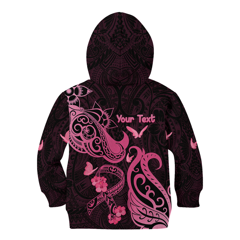 Personalized Breast Cancer Awareness Kid Hoodie Ribbon Polynesian Pattern Black Version LT05 - Polynesian Pride