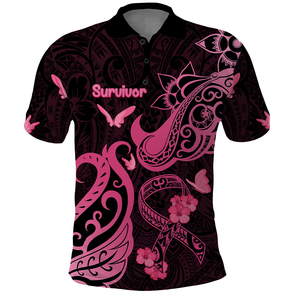 Personalized Breast Cancer Awareness Polo Shirt Ribbon Polynesian Pattern Black Version LT05 Black - Polynesian Pride