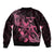 Personalized Breast Cancer Awareness Sleeve Zip Bomber Jacket Ribbon Polynesian Pattern Black Version LT05 - Polynesian Pride
