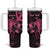 Personalised Breast Cancer Awareness Tumbler With Handle Ribbon Polynesian Pattern Black Version