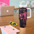 Personalised Breast Cancer Awareness Tumbler With Handle Ribbon Polynesian Pattern Black Version