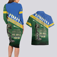 Solomon Islands Remembrance Day Couples Matching Long Sleeve Bodycon Dress and Hawaiian Shirt Lest We Forget LT05 - Polynesian Pride