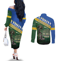 Solomon Islands Remembrance Day Couples Matching Off The Shoulder Long Sleeve Dress and Long Sleeve Button Shirt Lest We Forget