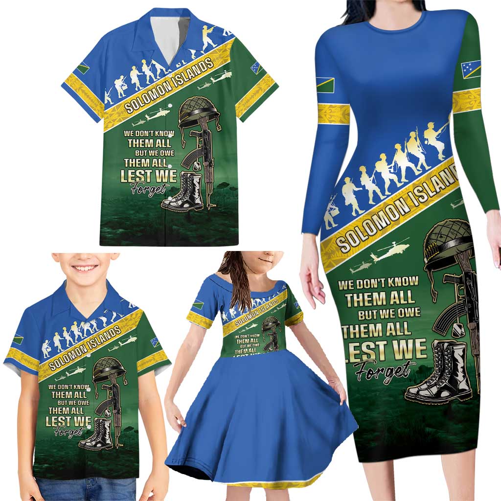 Solomon Islands Remembrance Day Family Matching Long Sleeve Bodycon Dress and Hawaiian Shirt Lest We Forget LT05 - Polynesian Pride