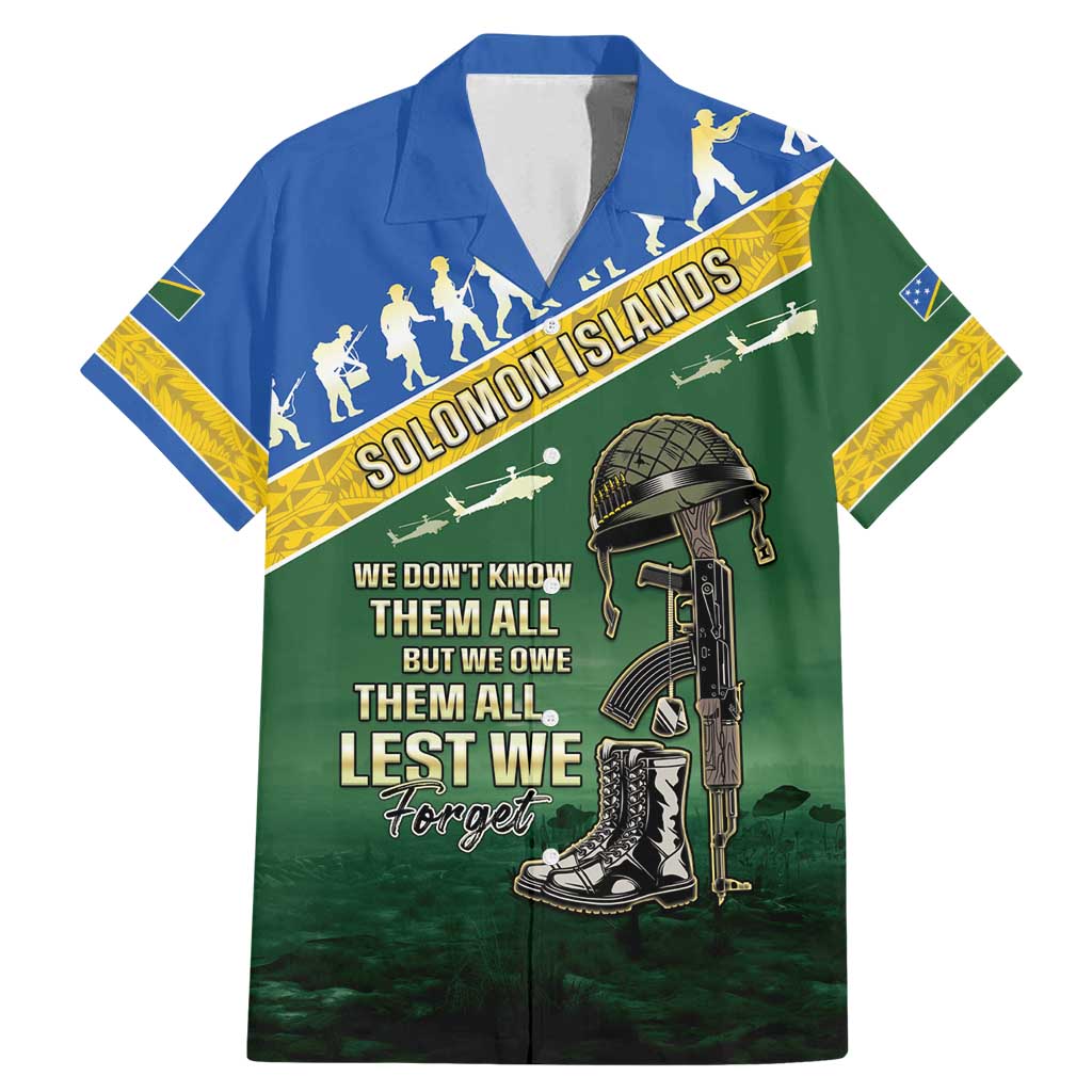 Solomon Islands Remembrance Day Family Matching Mermaid Dress and Hawaiian Shirt Lest We Forget LT05 Dad's Shirt - Short Sleeve Green - Polynesian Pride