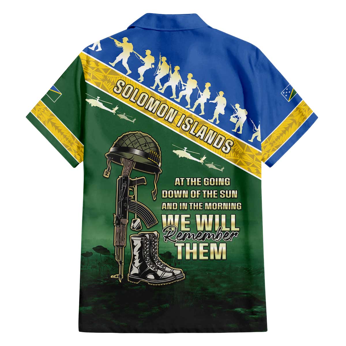 Solomon Islands Remembrance Day Family Matching Off The Shoulder Long Sleeve Dress and Hawaiian Shirt Lest We Forget LT05 - Polynesian Pride