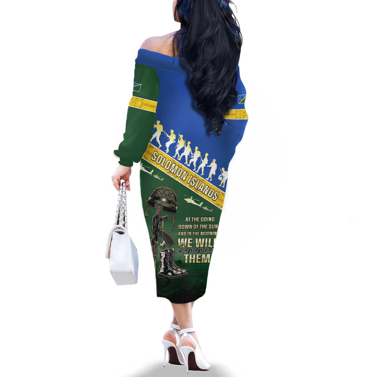 Solomon Islands Remembrance Day Family Matching Off The Shoulder Long Sleeve Dress and Hawaiian Shirt Lest We Forget LT05 - Polynesian Pride
