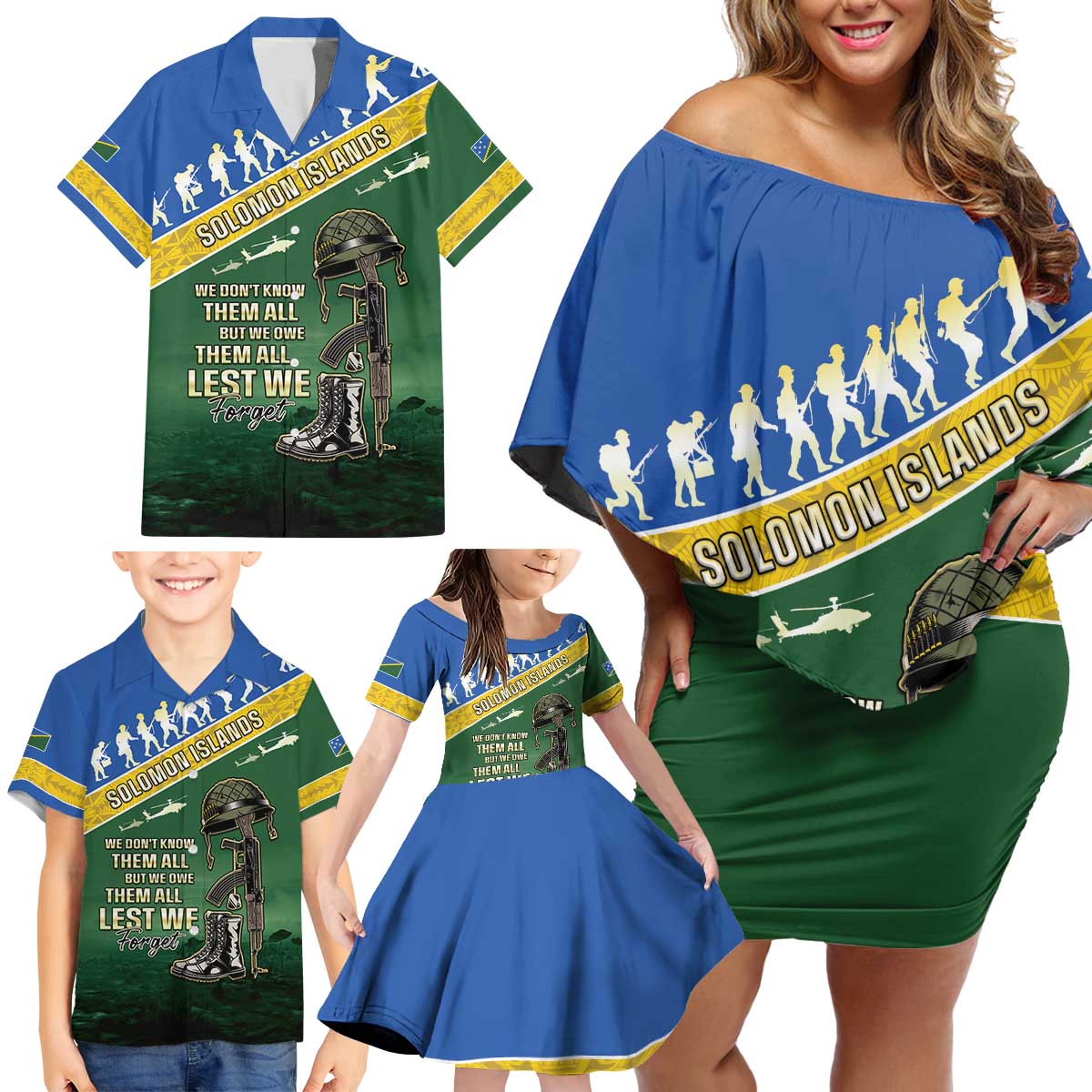 Solomon Islands Remembrance Day Family Matching Off Shoulder Short Dress and Hawaiian Shirt Lest We Forget LT05 - Polynesian Pride